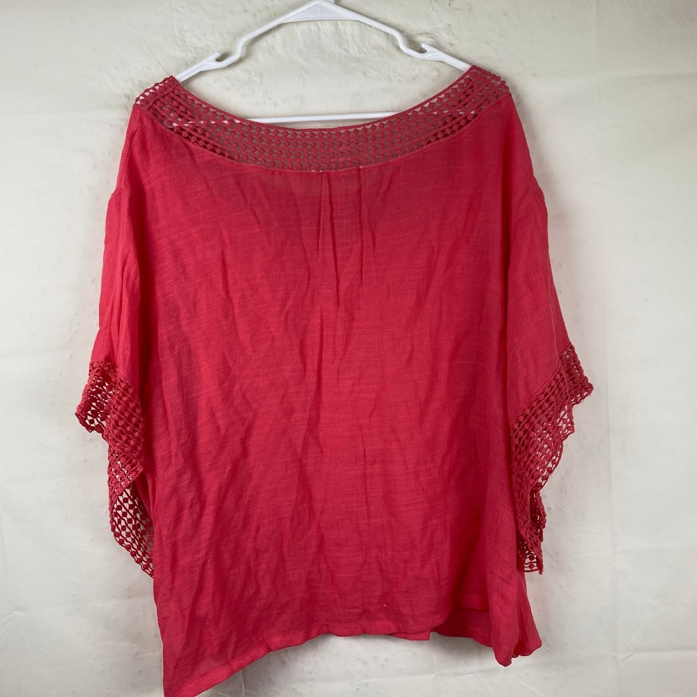 NEW Maria Gabrielle Blouse Women 2X Coral‎ Crochet Lace Keyhole Boho Top Coastal - Picture 9 of 9